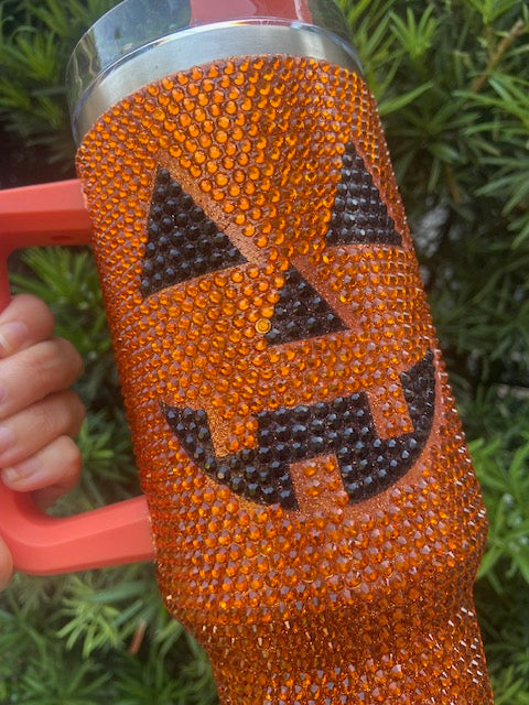 Damaged Pumpkin 40oz rhinestone tumbler