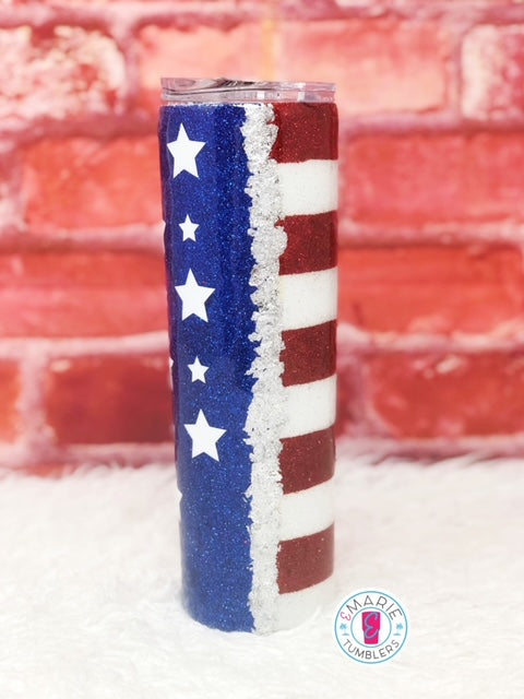 Stars and stripes patriotic glitter tumbler