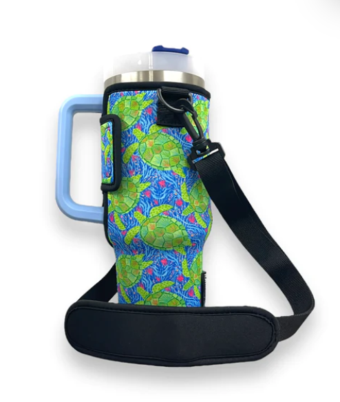 Sea turtles tumbler sleeve with carrying strap