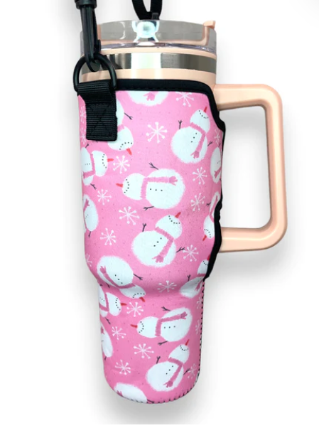 Christmas snowman tumbler sleeve with carrying strap