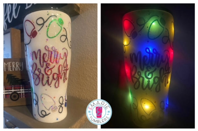 Light up Merry and Bright glitter tumbler