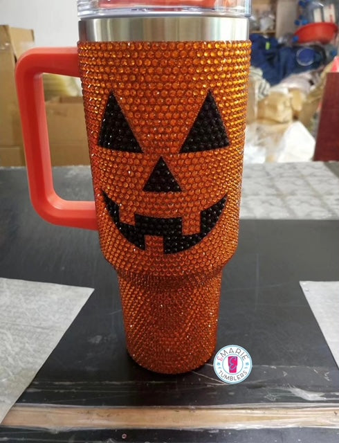 Rhinestone Halloween Jack-O-Lantern tumbler
