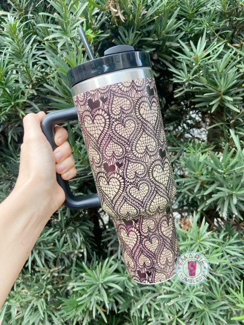 40oz Black Heart Valentine Tumbler with Handle