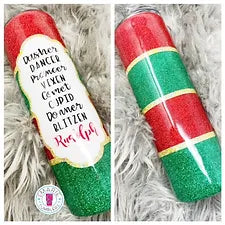 Striped Reindeer Christmas Glitter Tumbler