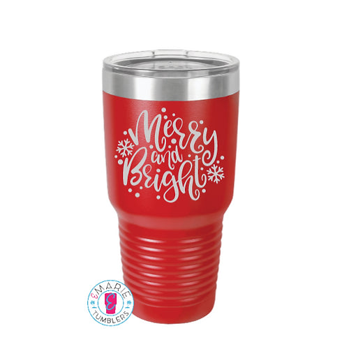 Merry and Bright Laser Engraved Tumbler