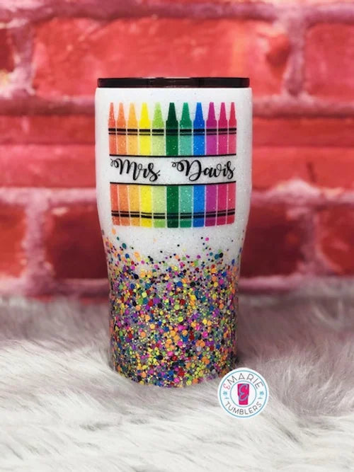 Crayon Glitter Teacher Tumbler