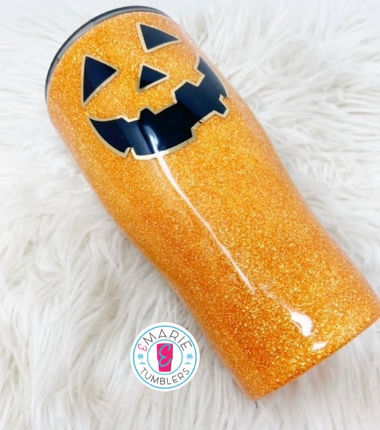 Pumpkin or Jack-O-Lantern glitter tumbler